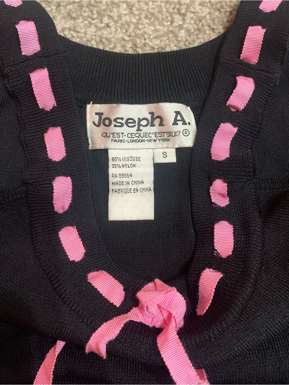 Joseph Black Sweater with Pink Ribbon Detail